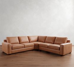 Big Sur Square Arm Leather 3-Piece L-Shaped Wedge Sectional (123&quot;)