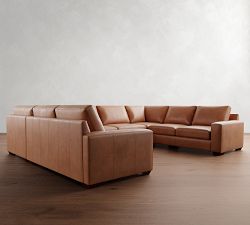 Big Sur Square Arm Leather U-Shaped Sectional (147&quot;&ndash;179)