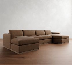 Carmel Wide Arm Leather Wood Base Double Chaise Sectional (144&quot;&ndash;176&quot;)