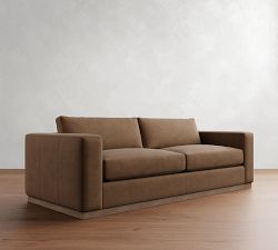 Carmel Wide Arm Leather Wood Base Sofa (62&quot;&ndash;122&quot;)