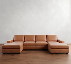 Big Sur Square Arm Leather Double Chaise Sectional (145&quot;&ndash;197)