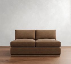 Build Your Own Carmel Slim Arm Wood Base Leather Sectional