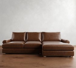 Canyon Roll Arm Leather Chaise Sectional (123&quot;&ndash;169&quot;)
