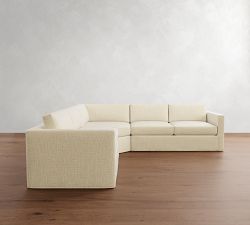 Carmel Slim Arm Slipcovered 3-Piece L-Shaped Wedge Sectional (120&quot;&ndash;127&quot;)