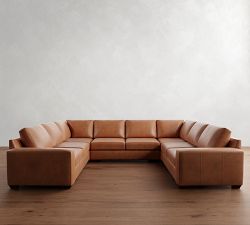 Big Sur Square Arm Leather U-Shaped Sectional (147&quot;&ndash;179)