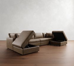Modular Leather 6-Piece Double Chaise Sectional (148&quot;&ndash;160&quot;)