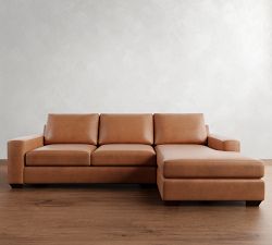 Big Sur Square Arm Leather Chaise Sectional (114&quot;&ndash;156&quot;)