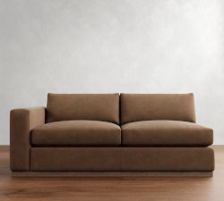 Build Your Own Carmel Wide Arm Wood Base Leather Sectional