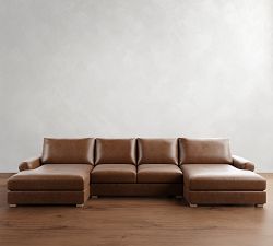 Canyon Roll Arm Leather Double Chaise Sectional (157&quot;&ndash;212&quot;)