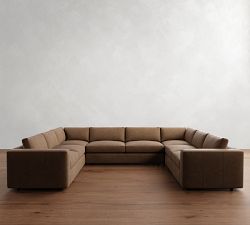 Carmel Wide Arm Leather U-Shaped Sectional (146&quot;)