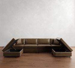 Modular Leather 6-Piece Double Chaise Sectional (148&quot;&ndash;160&quot;)