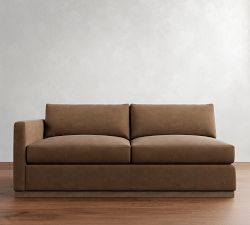 Build Your Own Carmel Slim Arm Wood Base Leather Sectional