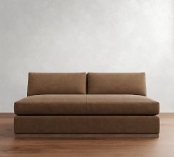 Build Your Own Carmel Slim Arm Wood Base Leather Sectional