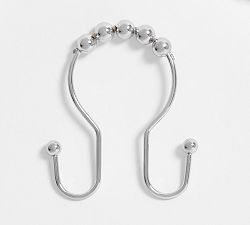 Double Hook Shower Curtain Rings, Chrome, 72", Set of 12