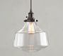 11" Schoolhouse Wavy Clear Glass Cord Pendant with Bronze Hardware