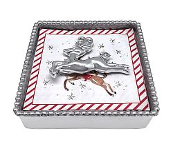 Leaping Reindeer Handcrafted Recycled Napkin Holder with Napkins