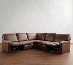 Turner Square Arm Leather Power Reclining L-Shaped Sectional (115&quot;&ndash;128&quot;)