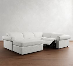 Ultra Lounge Roll Arm Reclining 5-Piece Chaise Sectional - Storage Available (147&quot;)