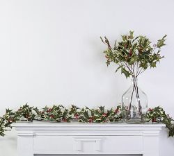 Faux Holly Berry Wreath, Garland &amp; Spray