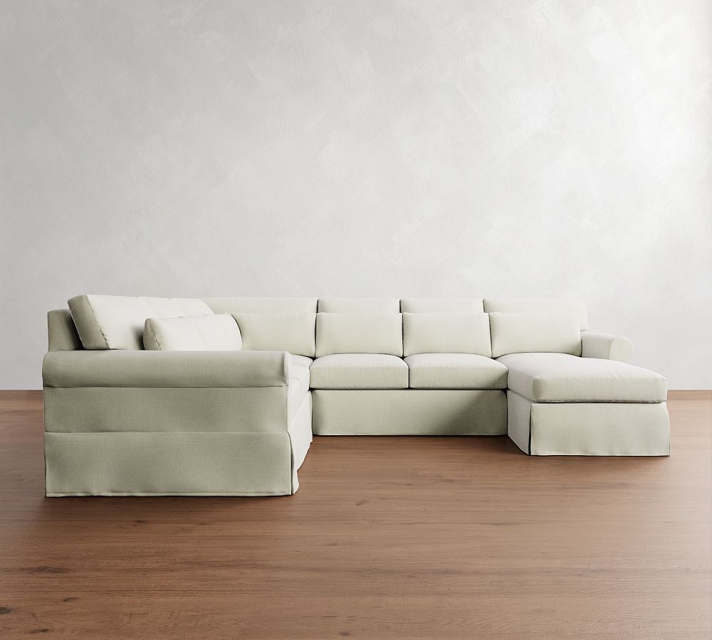 York Roll Arm Deep Seat Slipcovered 4-Piece Chaise Sectional (121&quot;)