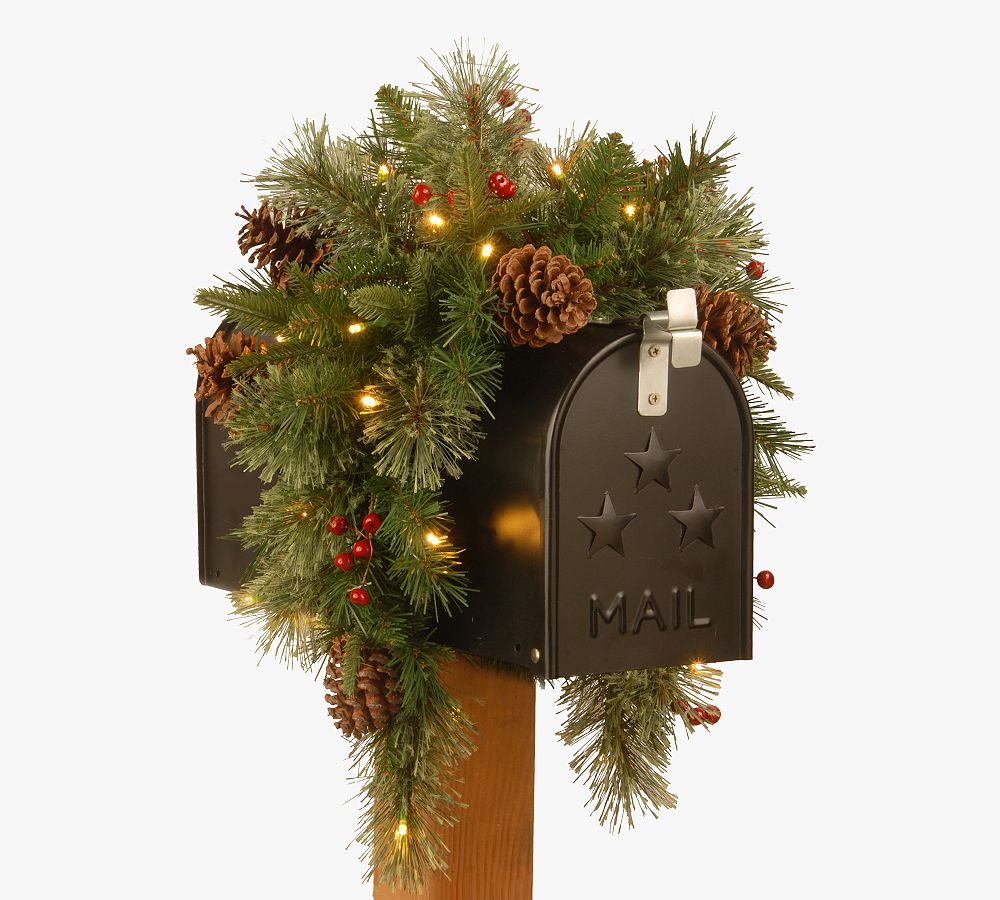 Lit LED Faux Pinecone Mailbox Swag
