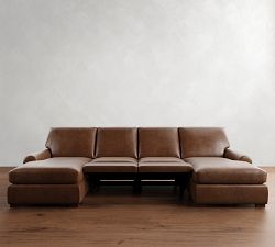 Turner Roll Arm Leather Power Reclining Double Chaise Sectional (135&quot;&ndash;160&quot;)