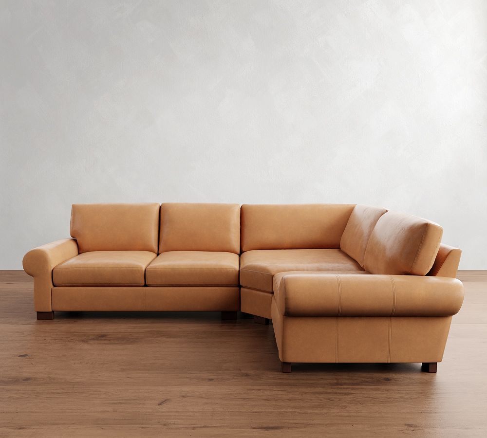 Turner Roll Arm Leather 3-Piece Wedge Sectional (119&quot;&ndash; 124&quot;)