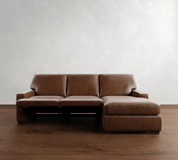 Turner Square Arm Leather Power Reclining Chaise Sectional (105&quot;&ndash;117&quot;)