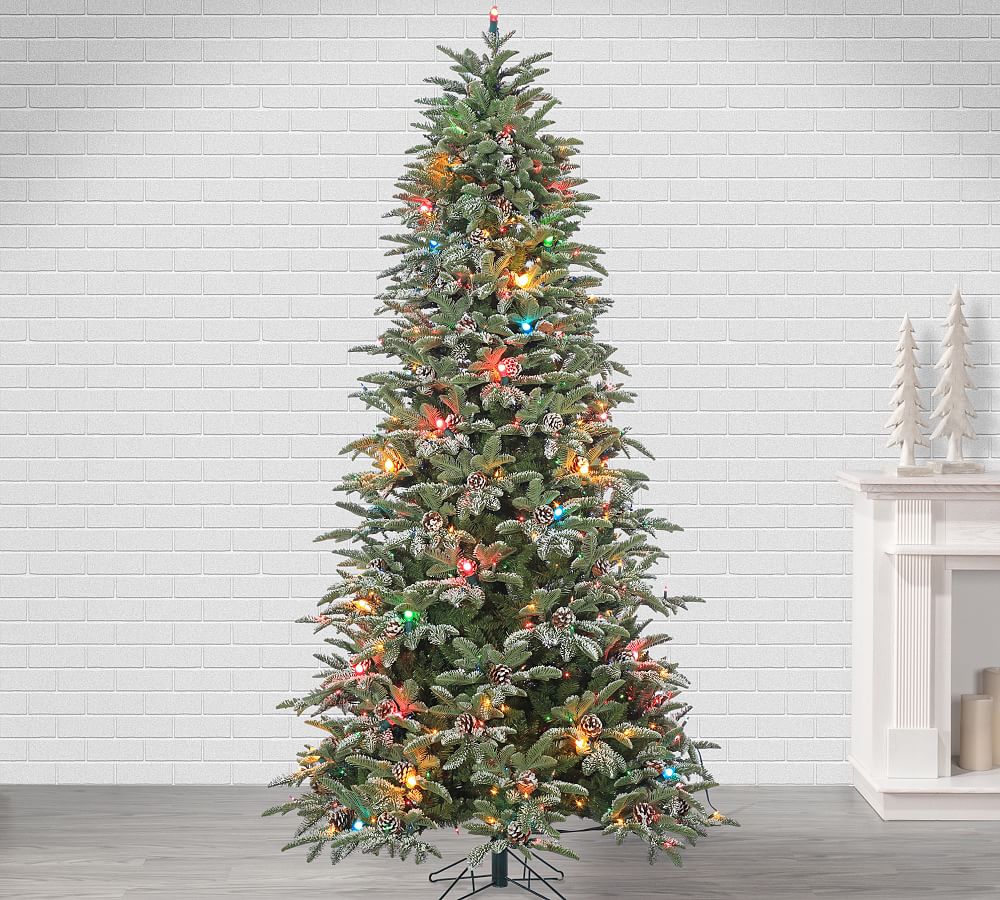Lit LED Flocked Smoky Mountain Pine Faux Christmas Trees