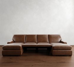 Turner Square Arm Leather Power Reclining Double Chaise Sectional (105&quot;&ndash;117&quot;)