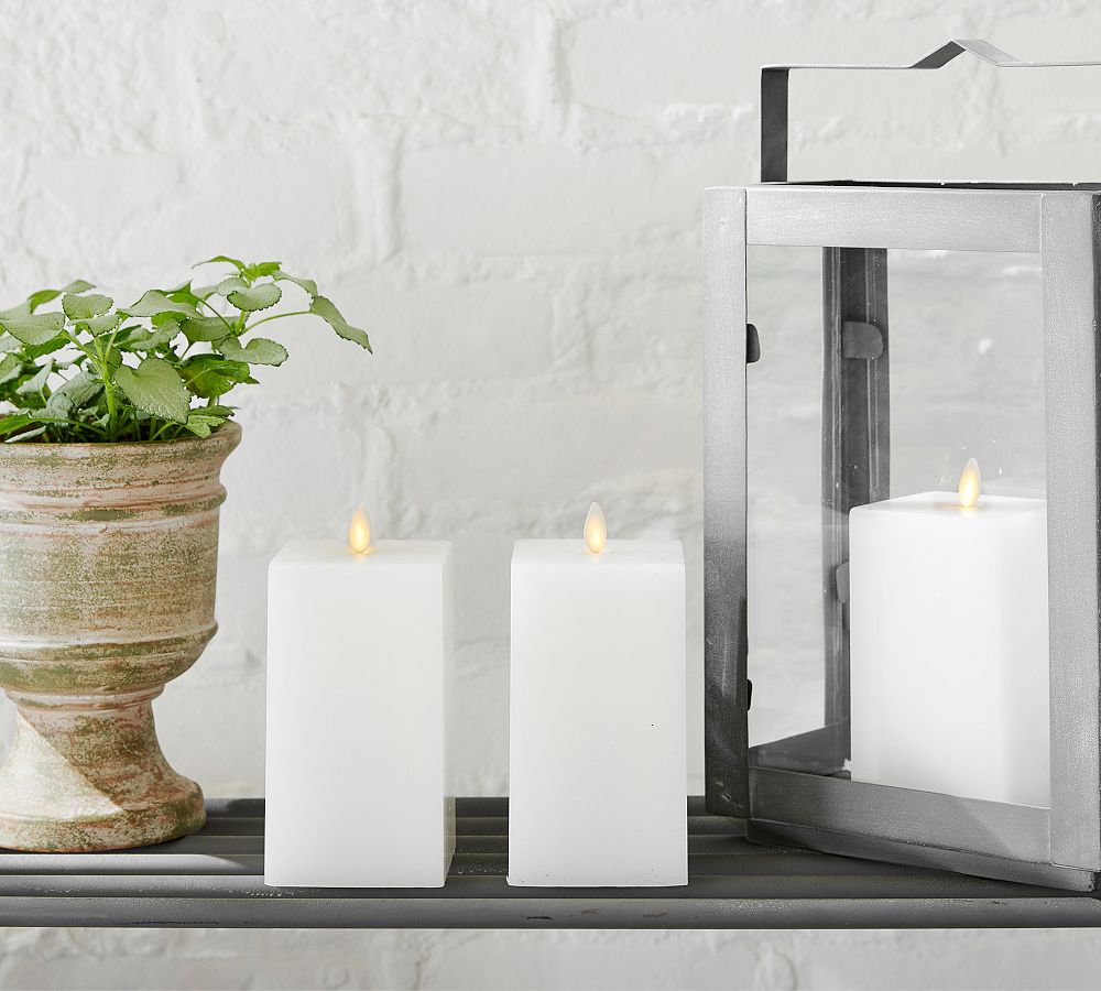 Premium Flickering Flameless Wax Square Pillar Candle - White