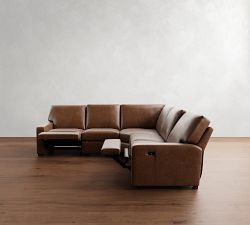 Turner Square Arm Leather Power Reclining L-Shaped Sectional (115&quot;&ndash;128&quot;)