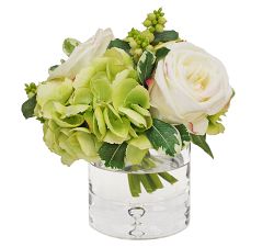 Faux Hydrangea &amp; White Rose Mixed Composed Arrangement