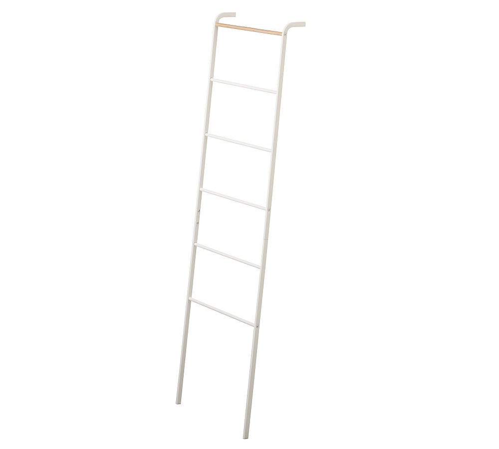White Steel Leaning Ladder Rack with Wooden Accent