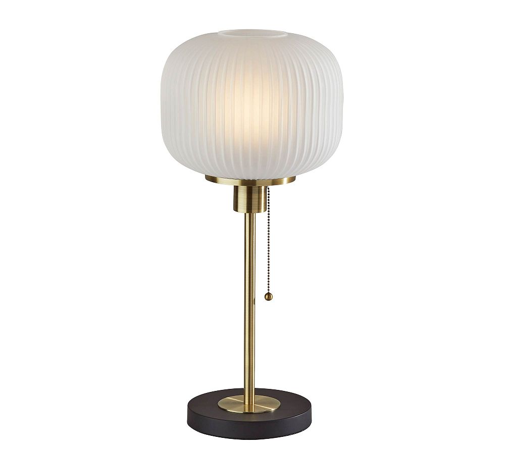 Antique Brass and Black Ribbed Glass Table Lamp