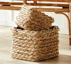 Elodie Handwoven French Braid Square Nesting Basket, Set of 2