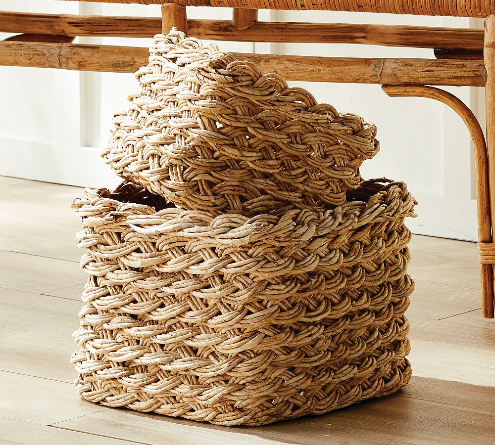 Elodie Handwoven French Braid Square Nesting Basket, Set of 2