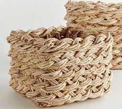 Elodie Handwoven French Braid Square Nesting Basket, Set of 2
