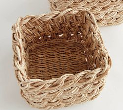 Elodie Handwoven French Braid Square Nesting Basket, Set of 2
