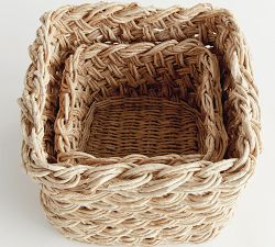 Elodie Handwoven French Braid Square Nesting Basket, Set of 2