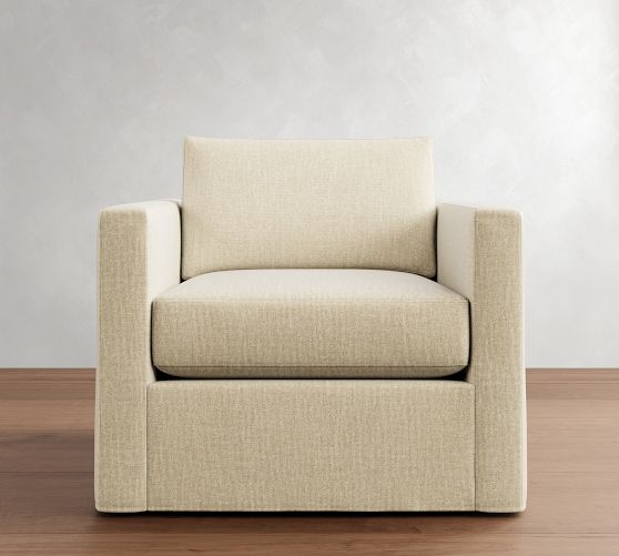 Carmel Slim Arm Slipcovered Swivel Chair
