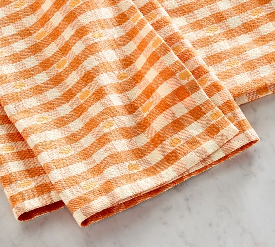 Pumpkin Gingham Organic Cotton Tea Towels - Set of 2