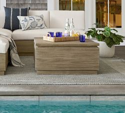 Indio Eucalyptus Modern Platform Outdoor Coffee Table with Storage (33&quot;)