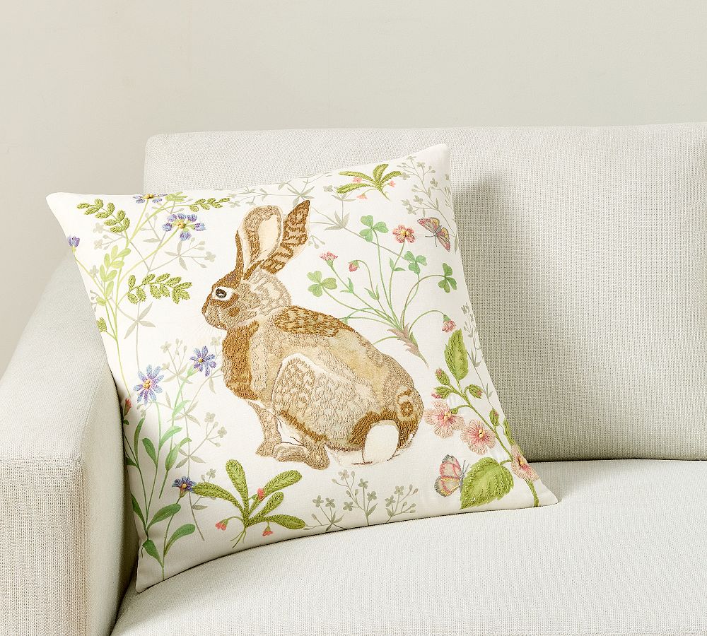 Spring Bunny Embroidered Pillow