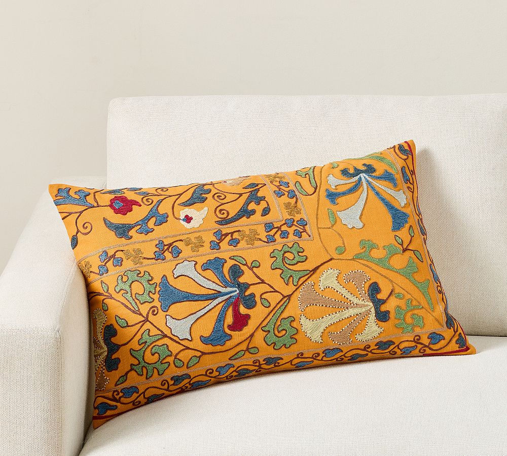 Lucille Suzani Embroidered Lumbar Pillow