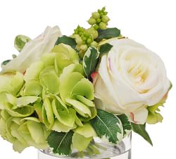 Faux Hydrangea &amp; White Rose Mixed Composed Arrangement