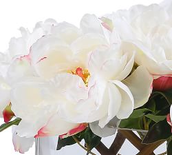 Faux White Peonies Square Composed Arrangement