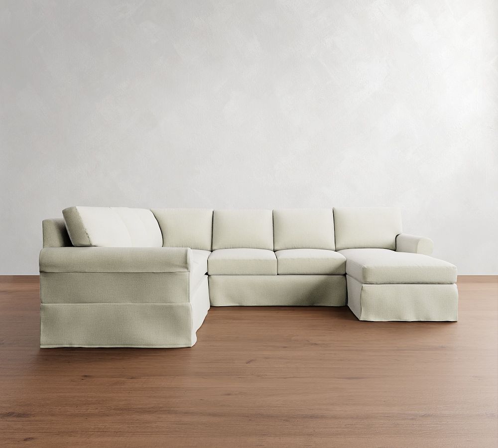 York Roll Arm Slipcovered 4-Piece Chaise Sectional (116&quot;)