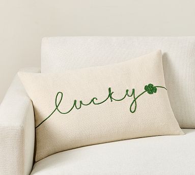 Lucky You Embroidered Lumbar Pillow Cover