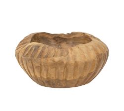 Handcrafted Teak Ridged Decorative Bowl, Natural Wood